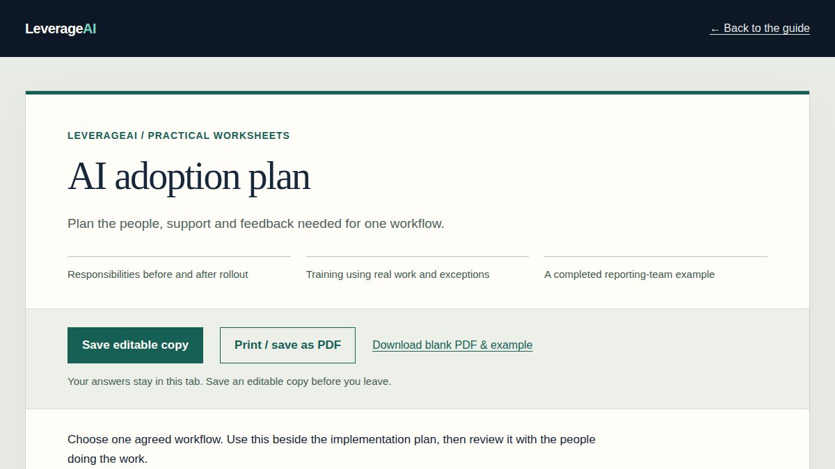 Preview of the AI adoption plan worksheet