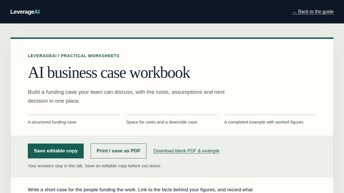 Preview of the AI business case workbook worksheet