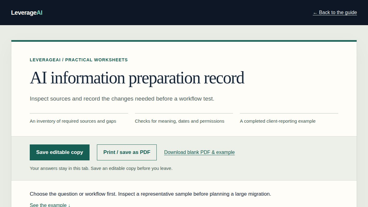 Preview of the AI information preparation record worksheet