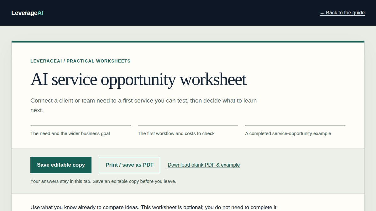Preview of the AI service opportunity worksheet worksheet