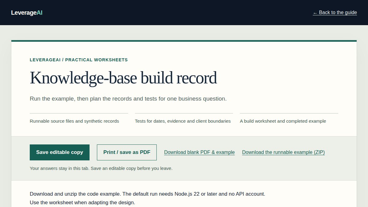Preview of the Knowledge-base build record worksheet