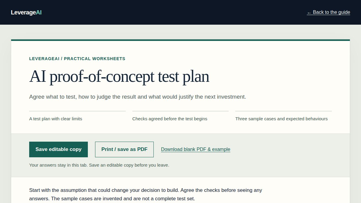 Preview of the AI proof-of-concept test plan worksheet