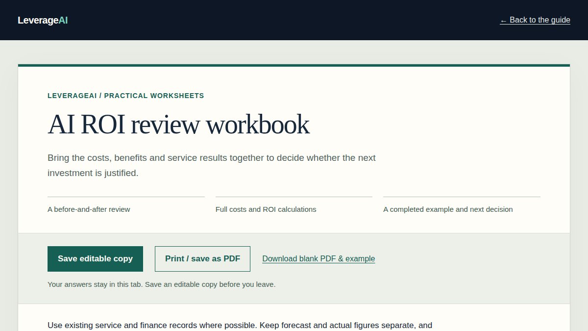Preview of the AI ROI review workbook worksheet