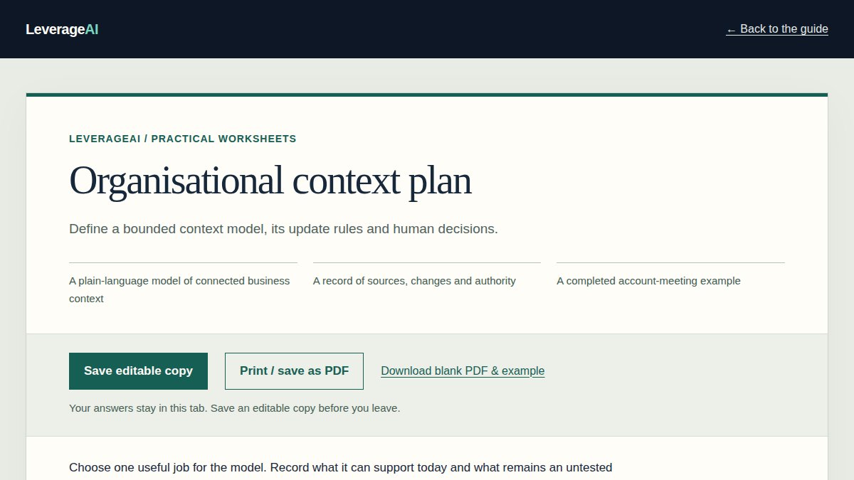 Preview of the Organisational context plan worksheet
