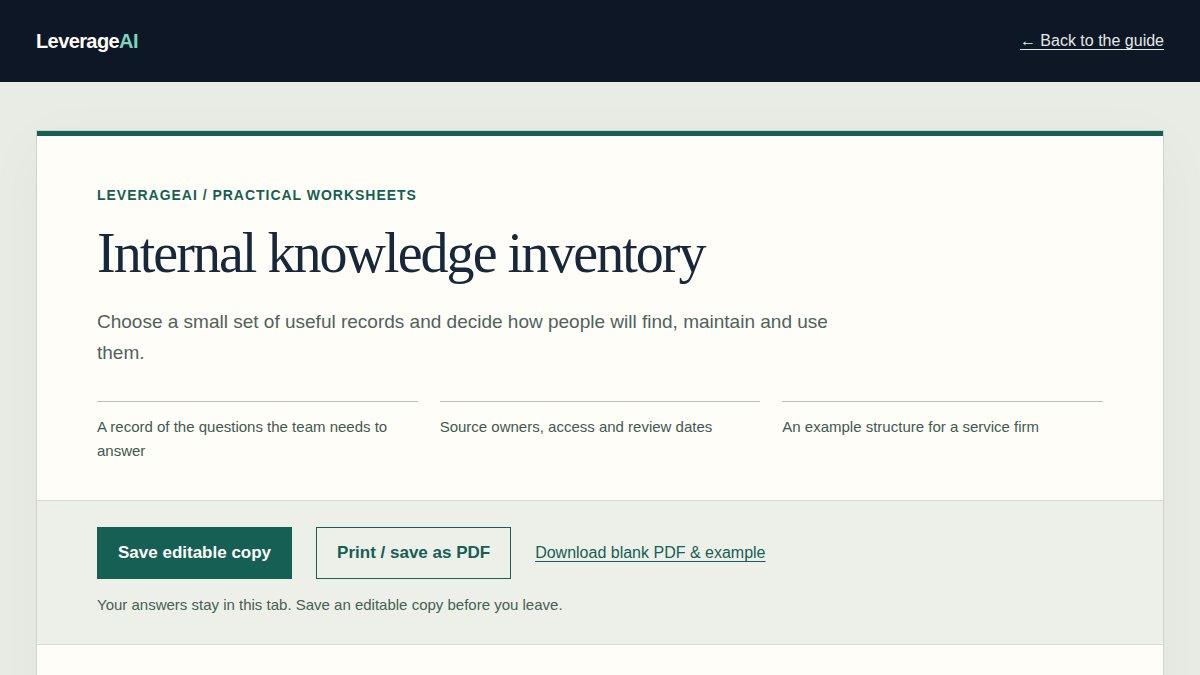 Preview of the Internal knowledge inventory worksheet