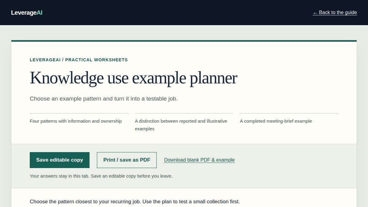 Preview of the Knowledge use example planner worksheet