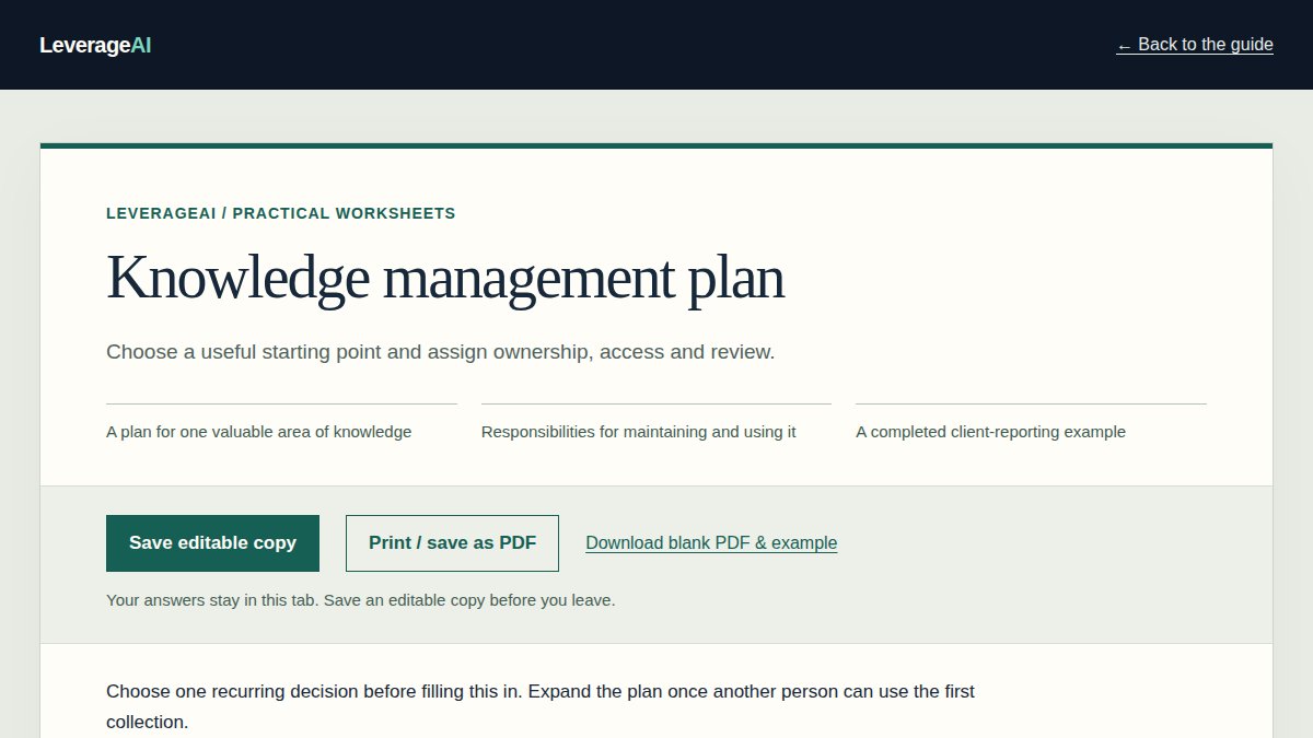 Preview of the Knowledge management plan worksheet