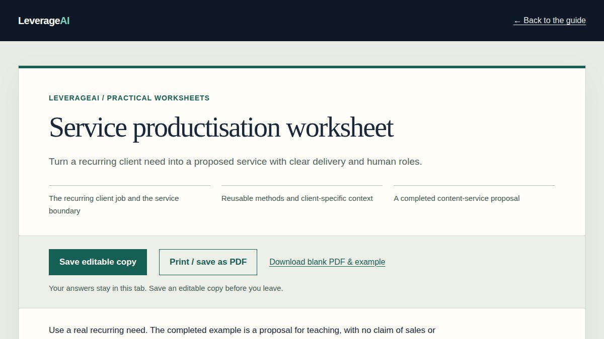 Preview of the Service productisation worksheet worksheet