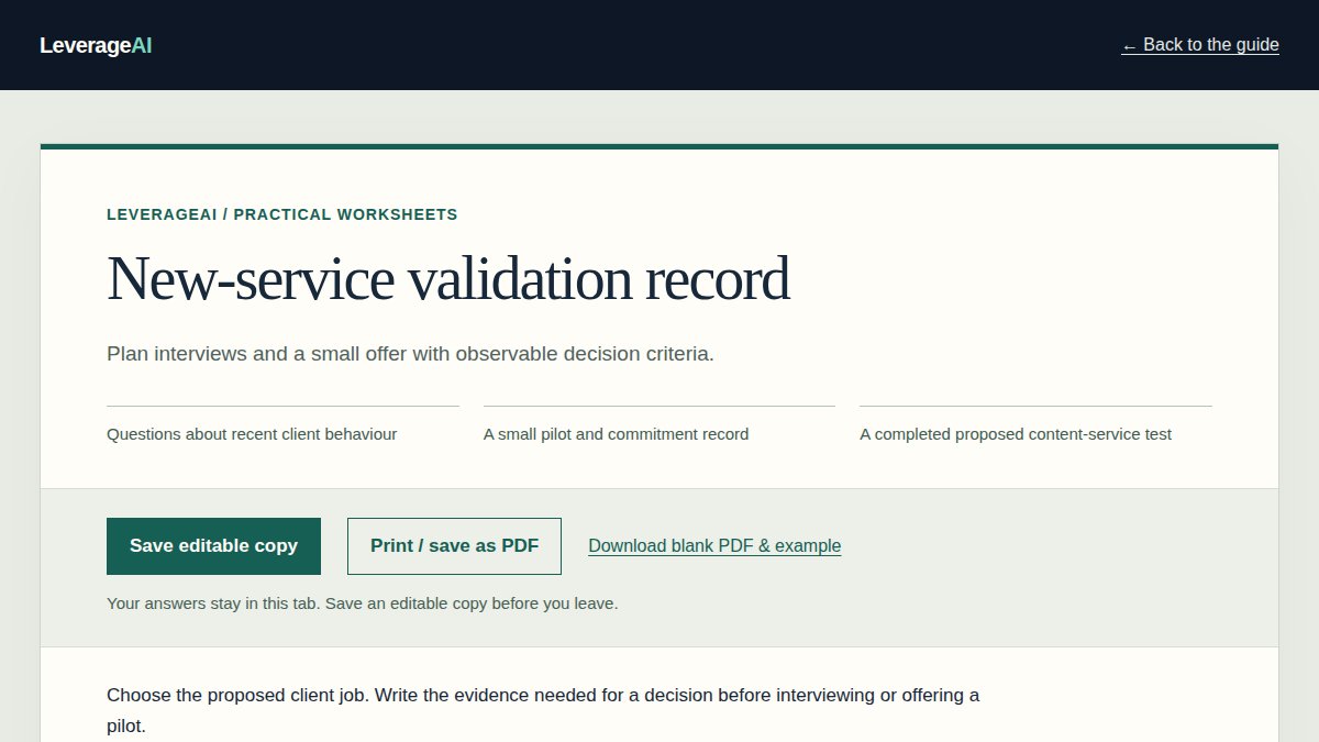 Preview of the New-service validation record worksheet